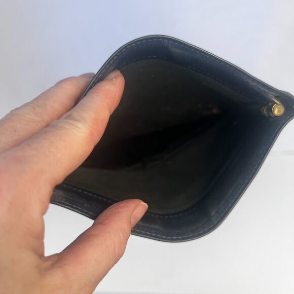 Bosca Leather Snap Top Foldover Pouch Wallet VTG Full Grain Hide Black/Blue - Picture 6 of 9